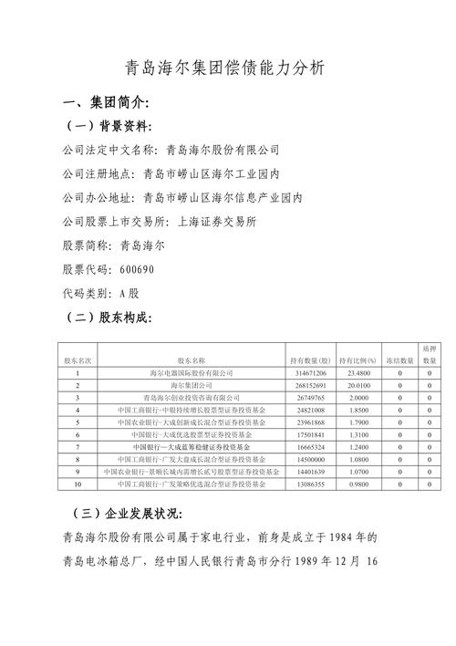 海尔财务指标分析_青岛海尔财务分析报告_青岛海尔股份有限公司财务分析报告